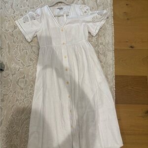 Madewell White Midi Dress with Eyelet Sleeves